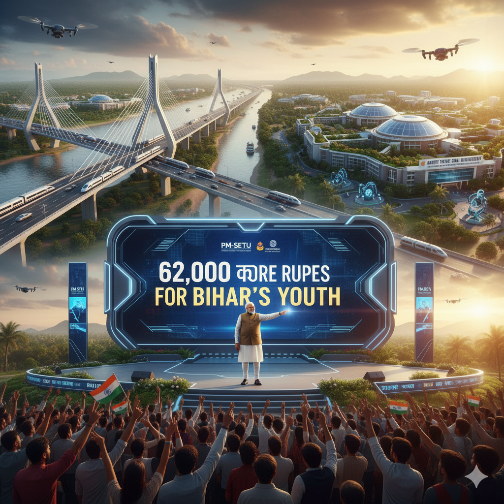 PM मोदी की बिहार को 62,000 करोड़ की सौगात: PM-SETU, कर्पूरी ठाकुर यूनिवर्सिटी और युवा सशक्तिकरण पर ज़ोर